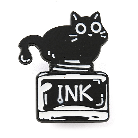 Cartoon Cat & Ink Bottle Enamel Pins JEWB-Q033-02B-1