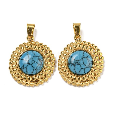 Ion Plating(IP) 304 Stainless Steel Pave Synthetic Turquoise Pendants STAS-U024-15G-02-1