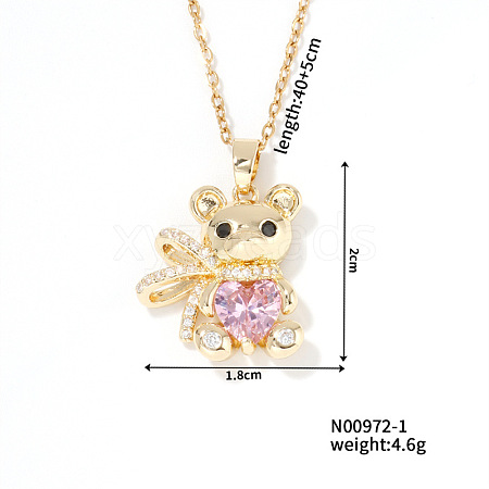 Cute Bear Pendant Necklaces Sparkling Light Rose Rhinestone Brass Cable Chain Necklaces for Women SZ3848-1-1