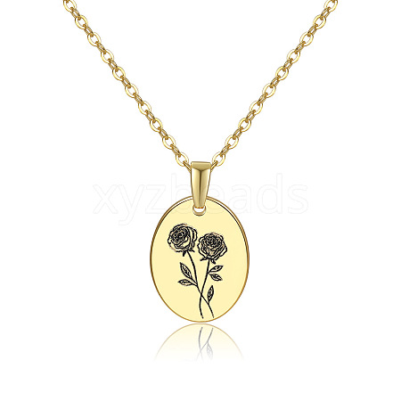 304 Stainless Steel Birth Month Flower Pendant Necklace HUDU-PW0001-034F-1