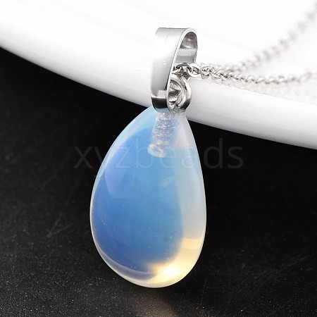 Teardrop Platinum Tone Brass Opalite Pendants G-F267-02G-1