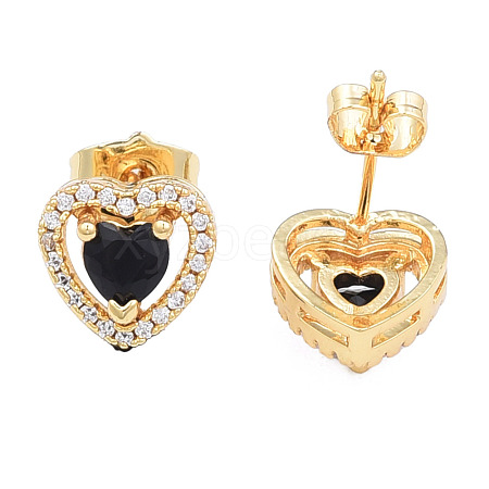 Cubic Zirconia Heart Stud Earrings EJEW-N011-59C-1