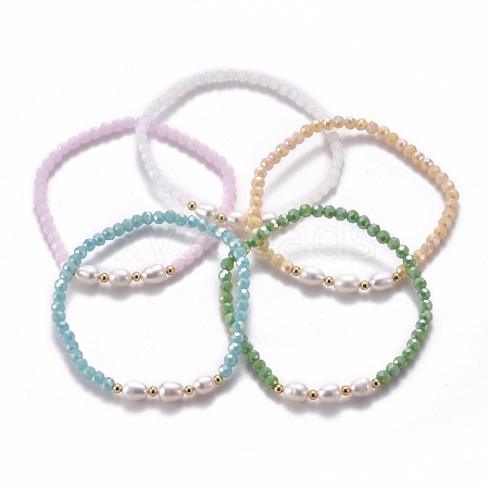 Faceted Glass Beaded Stretch Bracelets BJEW-JB05486-1