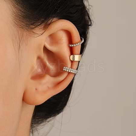 3 Pc Brass Micro Pave Clear Cubic Zirconia Cuff Earrings WH-WG8E2FE-01-1