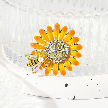 Sunflower & Bee Alloy Enamel Brooches PW-WG45BEB-01-1