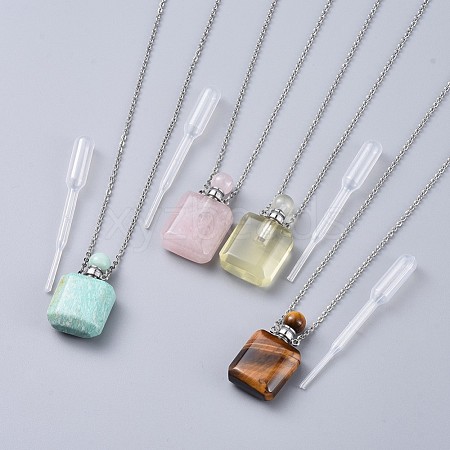 Natural Mixed Stone Perfume Bottle Pendant Necklaces NJEW-F266-02P-1