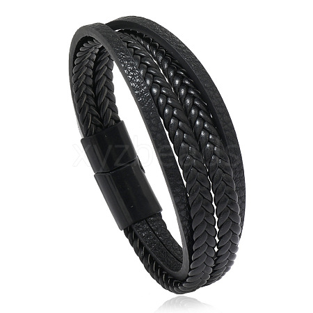 Minimalist Braided Leather Magnetic Clasp Bracelet for Men - Retro and Trendy Design ST3470317-1