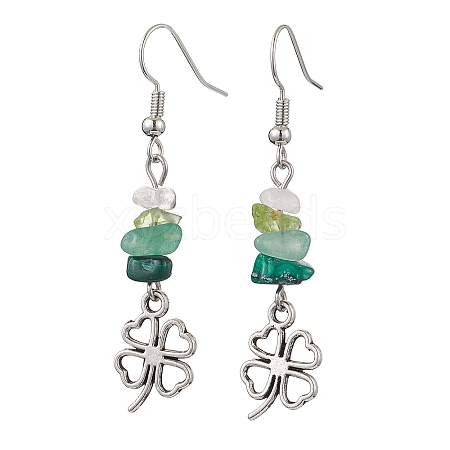 Natural Mixed Stone Clover Dangle Earrings EJEW-JE06148-1