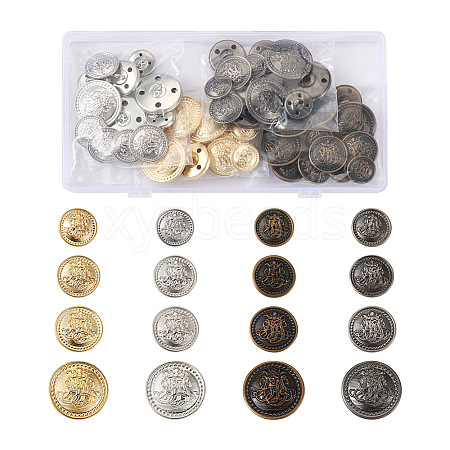 64Pcs 16 Style Brass Shank Buttons BUTT-TA0001-11-1