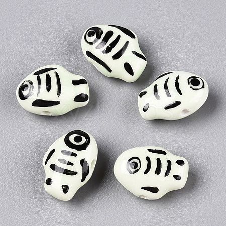 Handmade Printed Porcelain Beads Strand PORC-T133-02F-1