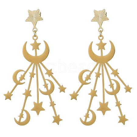 201 Stainless Steel Moon & Star Dangle Stud Earrings for Women EJEW-TA00368-1