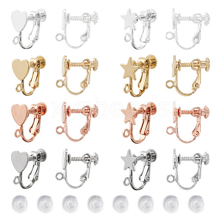  16Pcs 8 Style Star & Heart Brass Clip-on Earring Findings KK-TA0001-26-1