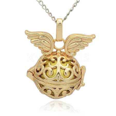 Golden Tone Brass Hollow Round Cage Pendants KK-J233-06G-1