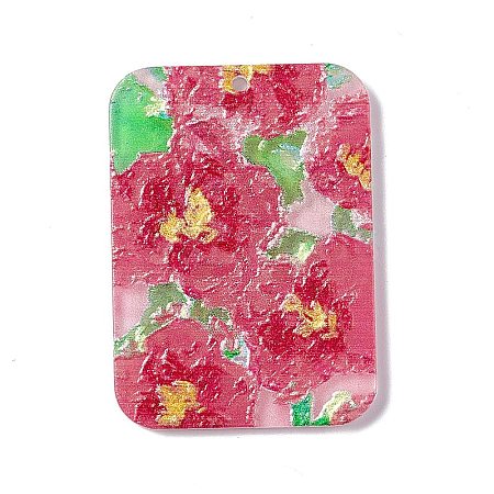 Embossed Flower Printed Acrylic Pendants MACR-J121-04C-1