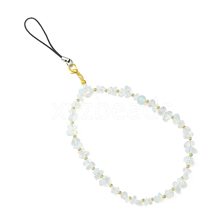 Opalite Chip & CCB Plastic Round Beaded Mobile Straps HJEW-FZ00002-1