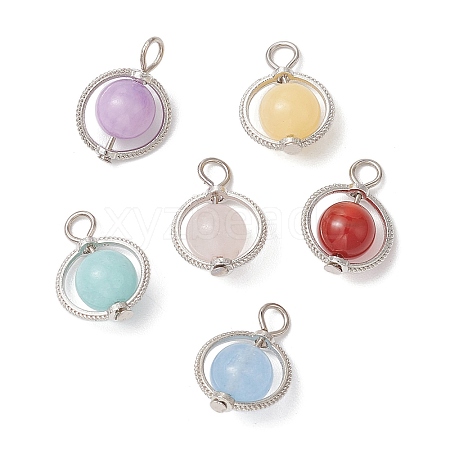 6Pcs Natural Gemstone Pendants PALLOY-JF02807-1