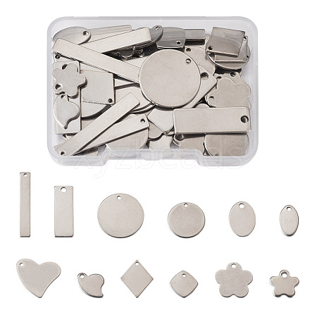 72Pcs 12 Style 201 Stainless Steel Stamping Blank Tag Pendants STAS-PJ0001-31-1