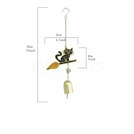 Halloween Cat Alloy & Iron & Eanmel Wind Chime PW-WGEB75E-03-1